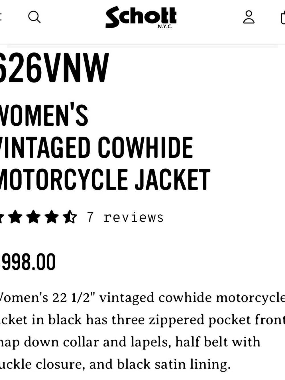 Schott Black Leather Bomber-Style Motorcycle Jacket - Picture 8 of 8